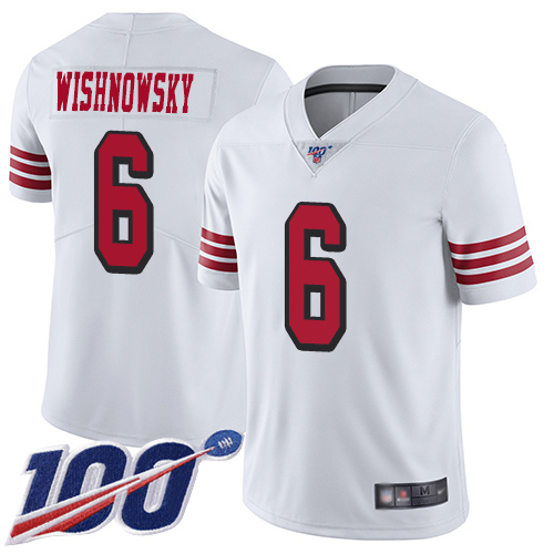 San Francisco 49ers Limited White Men Mitch Wishnowsky NFL Jersey #6 100th Season Vapor Untouchable Rush->youth nfl jersey->Youth Jersey